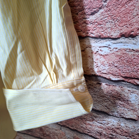 Brooks Brothers Mini Stripe Fitted Non-Iron Stretch Cotton Shirt - YELLOW/WHITE - Picture 9 of 16